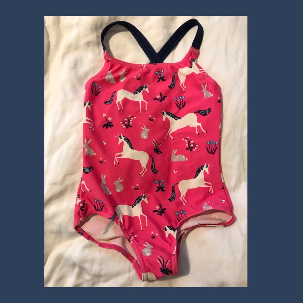 Pink horse Mini Boden swimsuit size 6/7